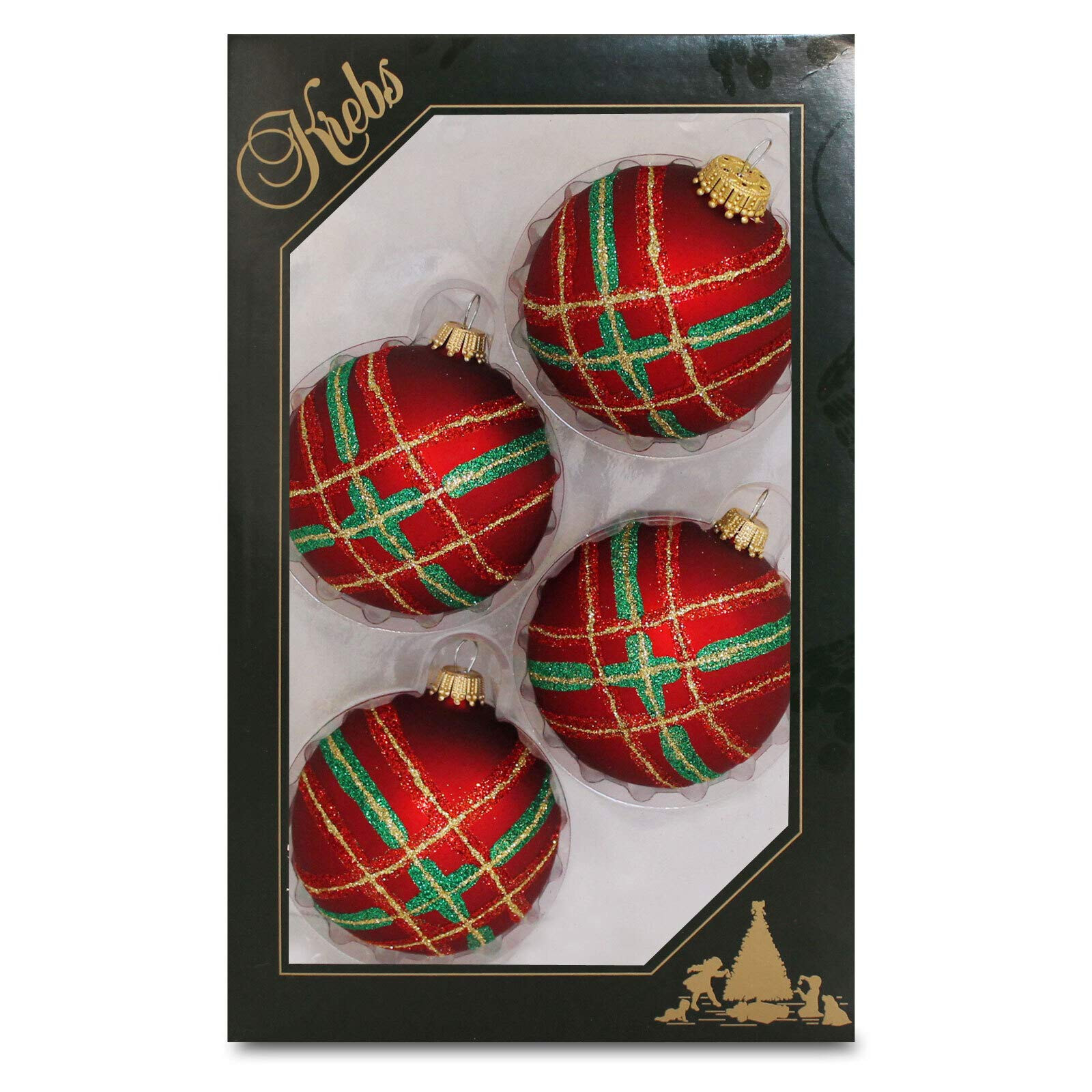 Krebs Glas Lauscha GmbH Red Velvet 7cm Balls with Diagonal Plaid (4) | Amazon (US)