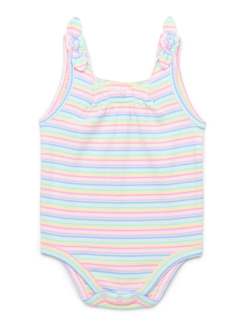 Garanimals Baby Girl Striped Rib Bow Strap Bodysuit, Sizes 0-24 Months | Walmart (US)