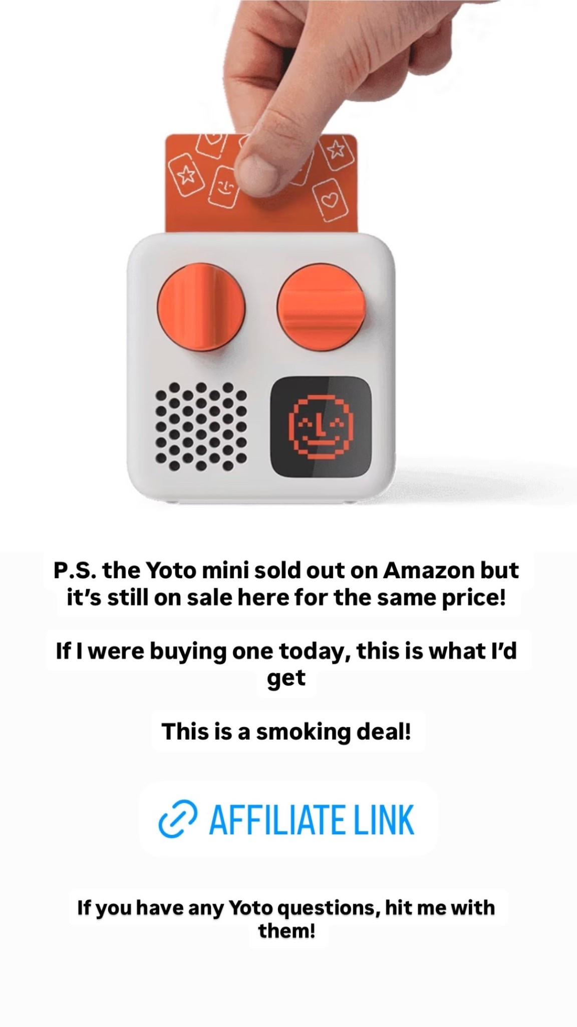 P.S. the Yoto mini sold out on Amazon but it’s still on sale here for the same price! 

If I were buying one today, this is what I’d get

This is a smoking deal!  If you have any Yoto questions, hit me with them!