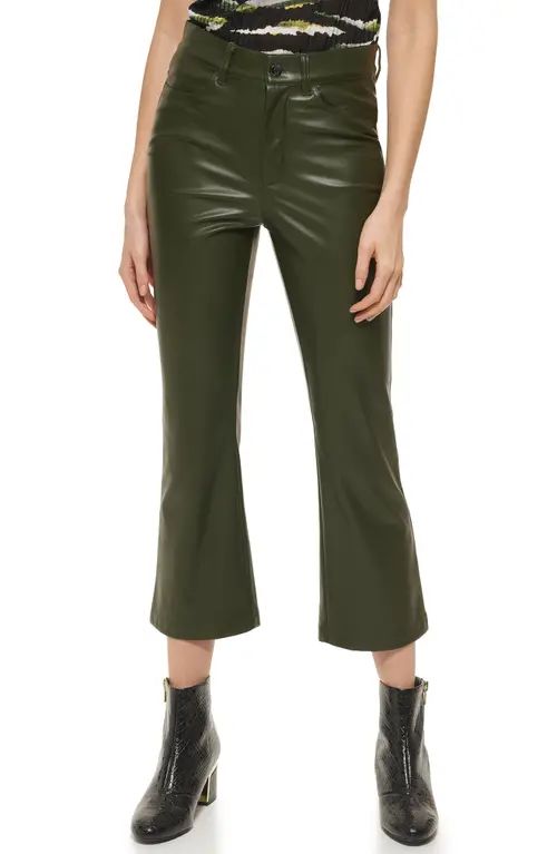 DKNY Kick Flare Faux Leather Pants in Cadet Green at Nordstrom, Size 6 | Nordstrom