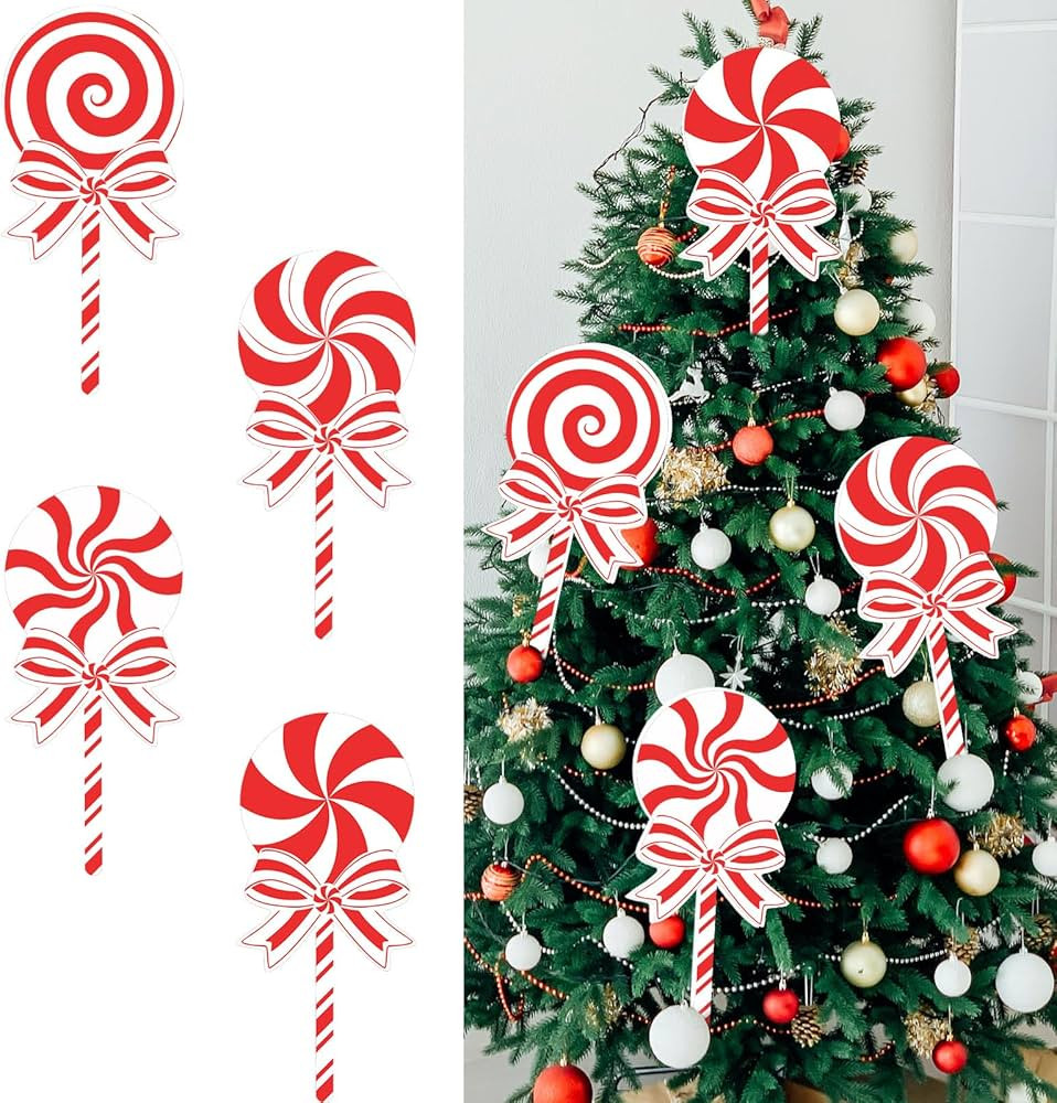 14 x 6.5 Inch Large Christmas Candy Wood Decoration Christmas Lollipop Hanging Ornaments Christma... | Amazon (US)