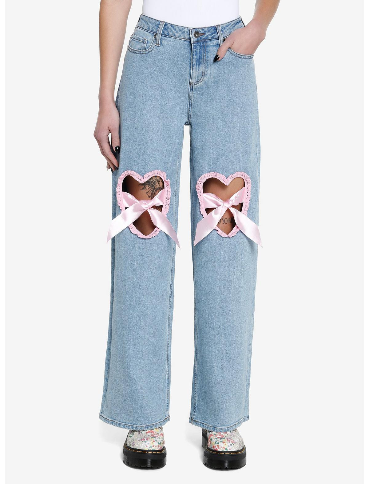 Pink Ruffle Heart Wide Leg Denim Pants | Hot Topic | Hot Topic