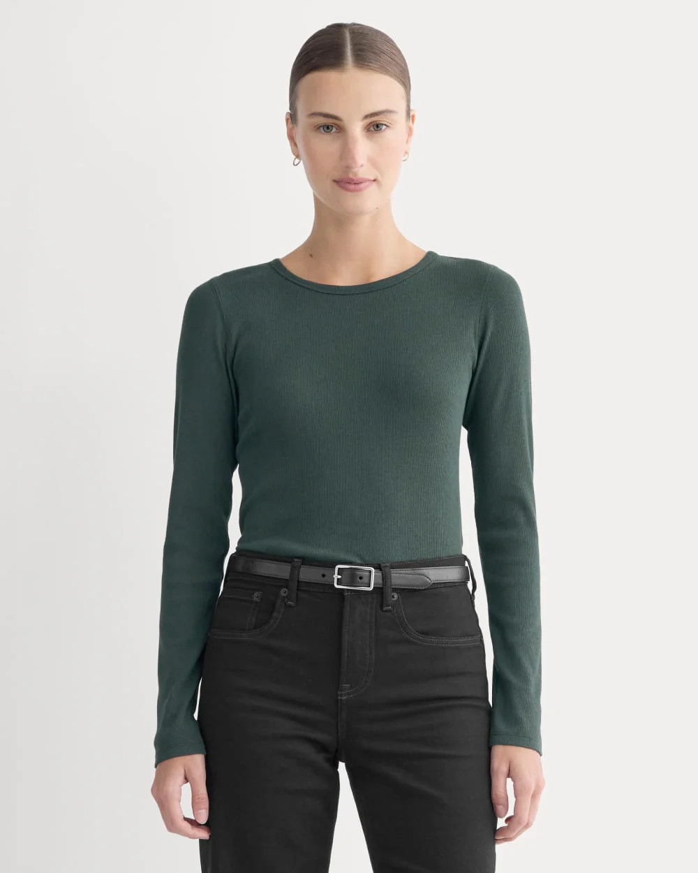 Everlane Luxe Rib Long-Sleeve Crew Tee | Heathered Dark Sea | L | Cotton/Elastane | Everlane