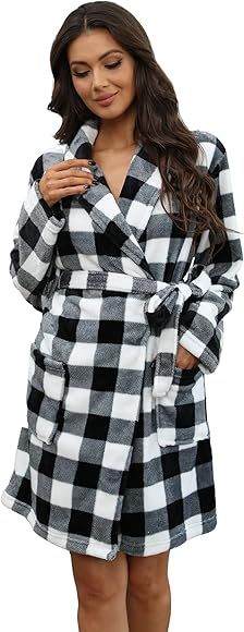 U2SKIIN Plush Robes for Women, Short Womens Fleece Robes Soft Warm Spa Bathrobe | Amazon (US)