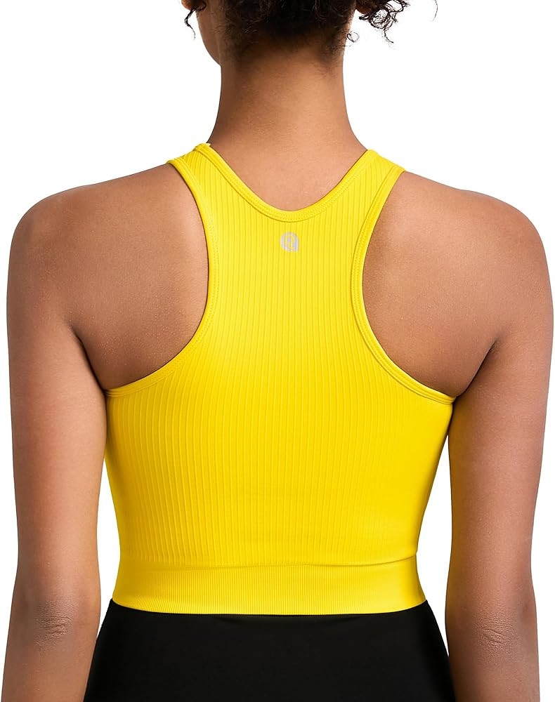 RUNNING GIRL Sports Bras for Women High Impact Seamless Ribbed Longline High Neck Workout Crop Ta... | Amazon (US)