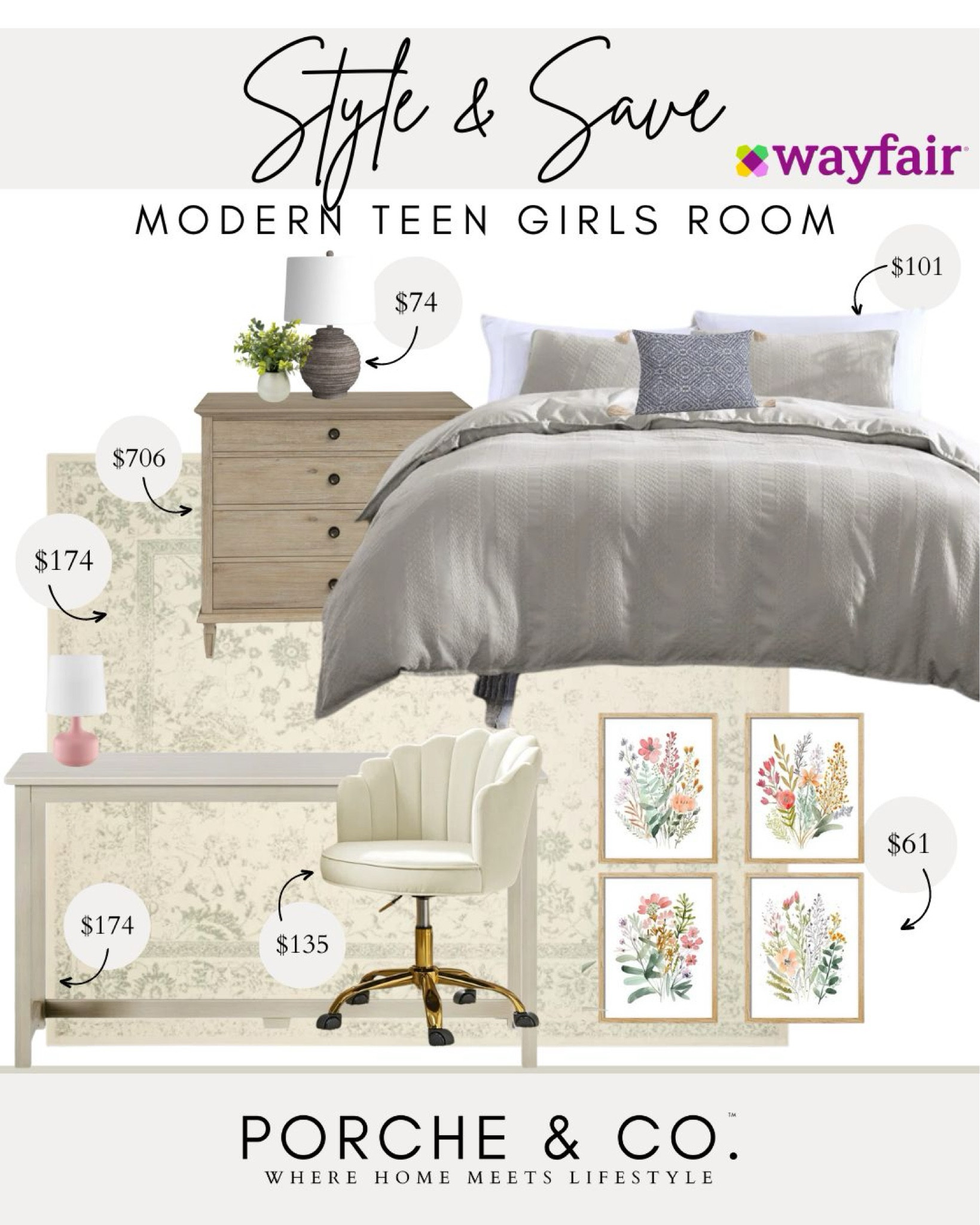 Style & Save, Wayfair girls room, teen girls bedroom, bedroom styling
#visionboard #moodboard #porcheandco

#LTKstyletip #LTKkids #LTKhome