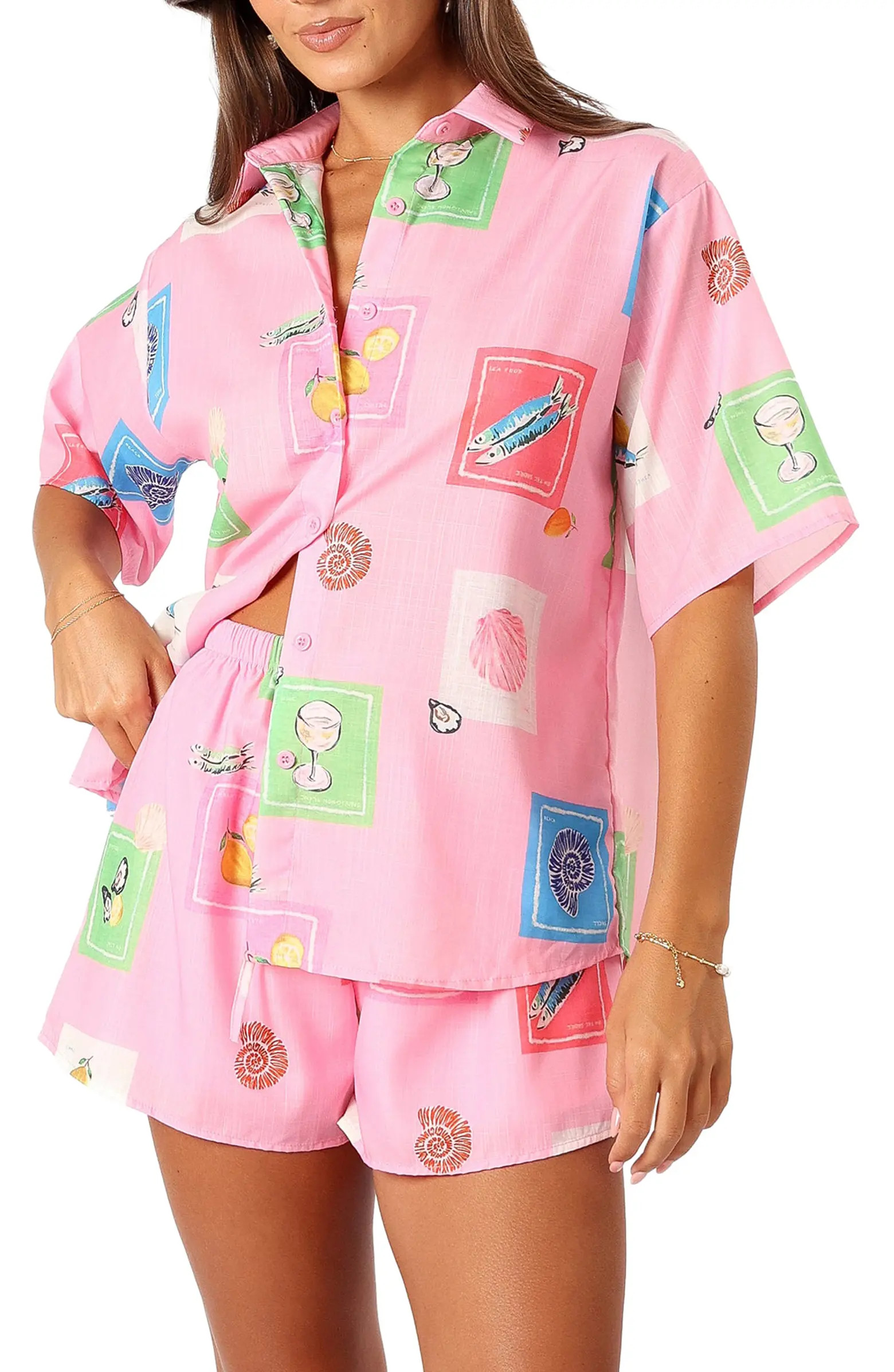 Petal & Pup Portofino Stamp Print Cotton Camp Shirt & Shorts Set | Nordstromrack | Nordstrom Rack