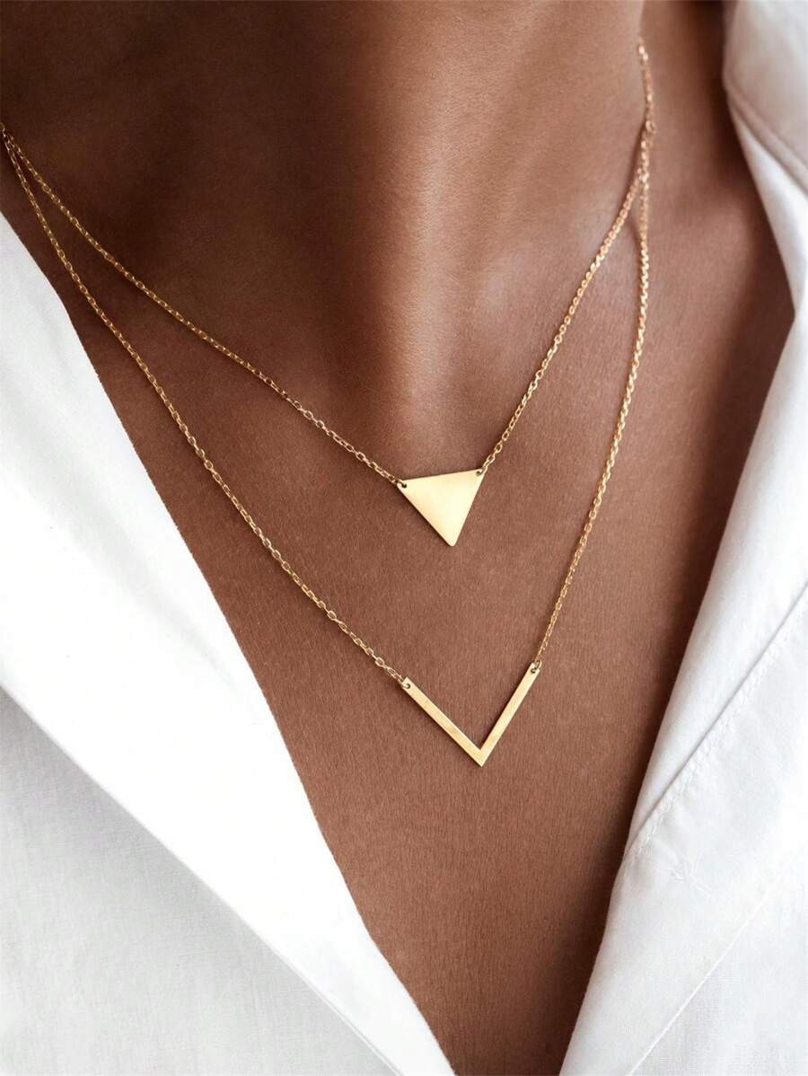 CHOSHILAR 1pc Minimalistic Elegant Geometric Triangle V Pendant Necklace, Women's Fashion Choker ... | SHEIN
