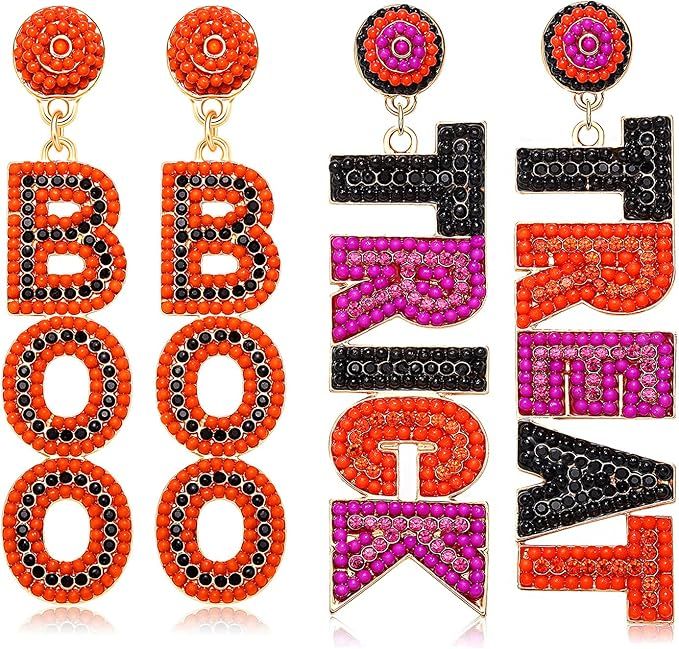 Halloween Earrings Set for Women Beaded Boo Ghost Pumpkin Earrings Cute Candy Corn Drop Dangle Ea... | Amazon (US)
