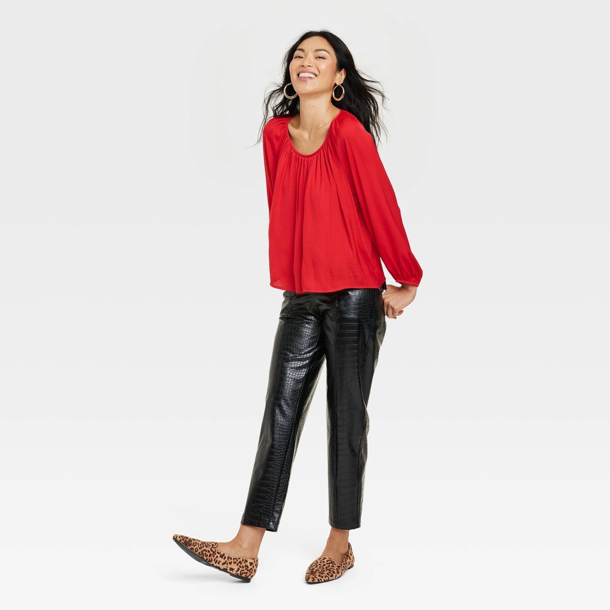 Women's Balloon Long Sleeve Femme Popover Shirt - A New Day™ Red XS | Target