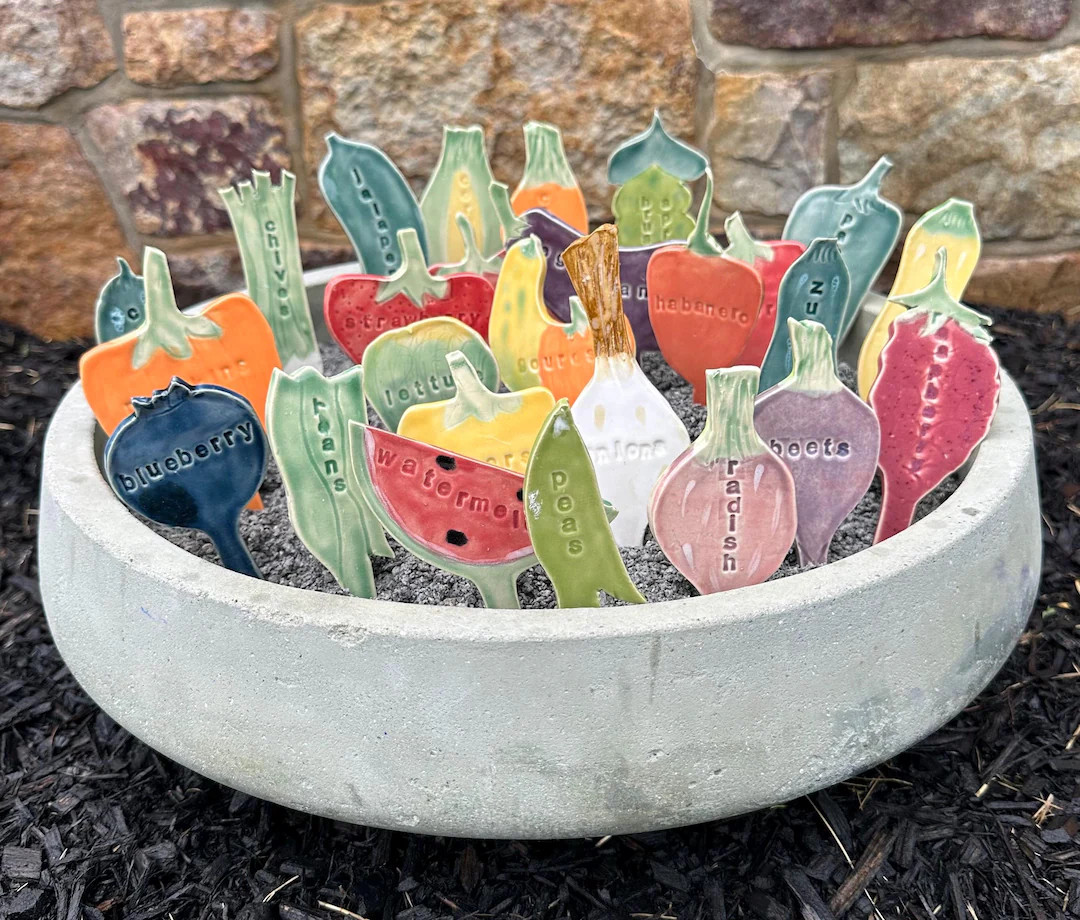 Ceramic vegetable, fruit and herb garden markers/stakes | Etsy (US)