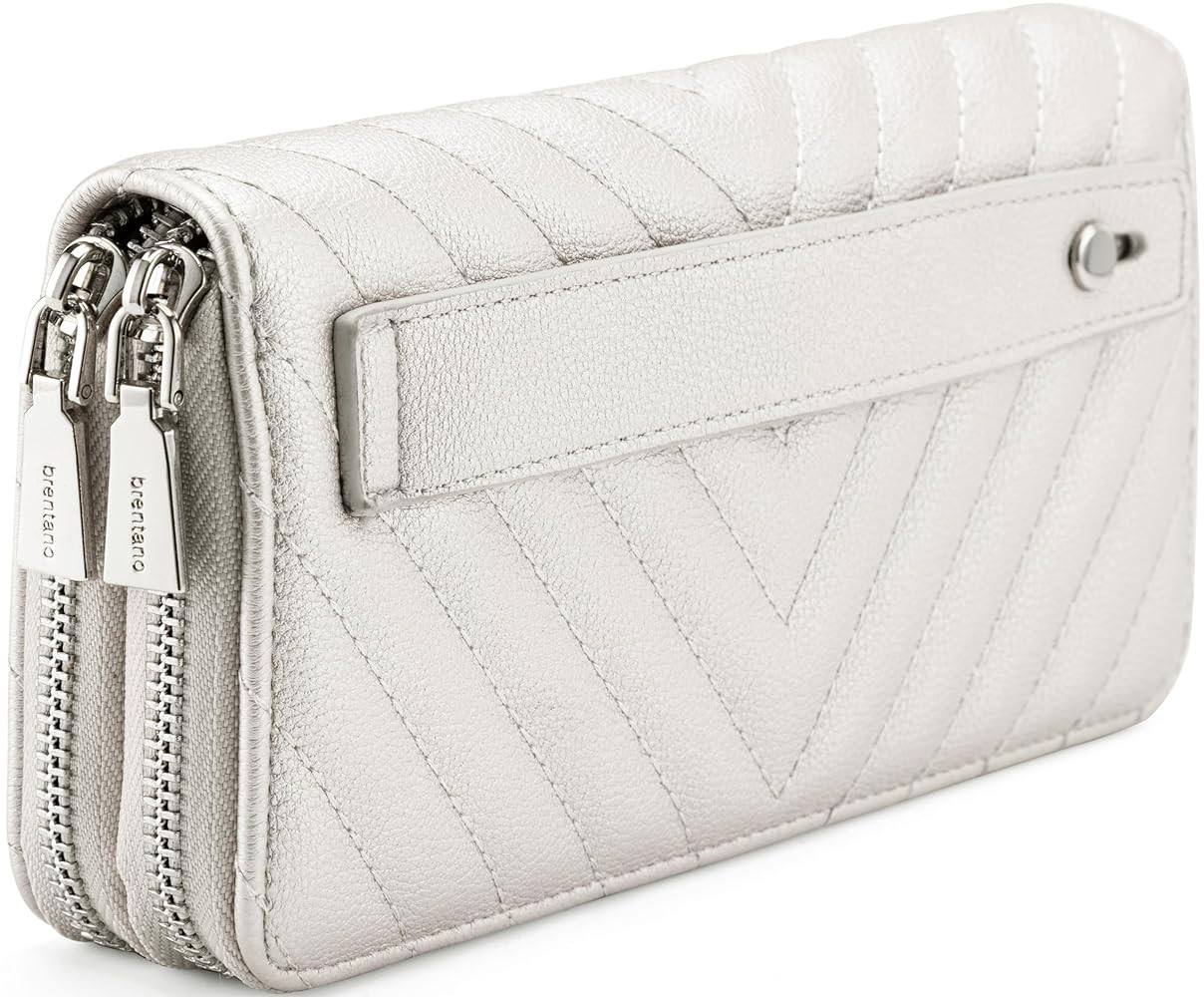 B BRENTANO Vegan Leather Double Zipper Pocket Wallet with Grip Hand Strap (Pearlized Beige) | Amazon (US)