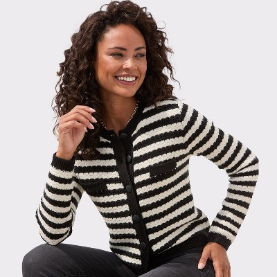 Women's Tweed Look Cardigan - LASCANA - Black Stripe Stripe 12/14 | Target