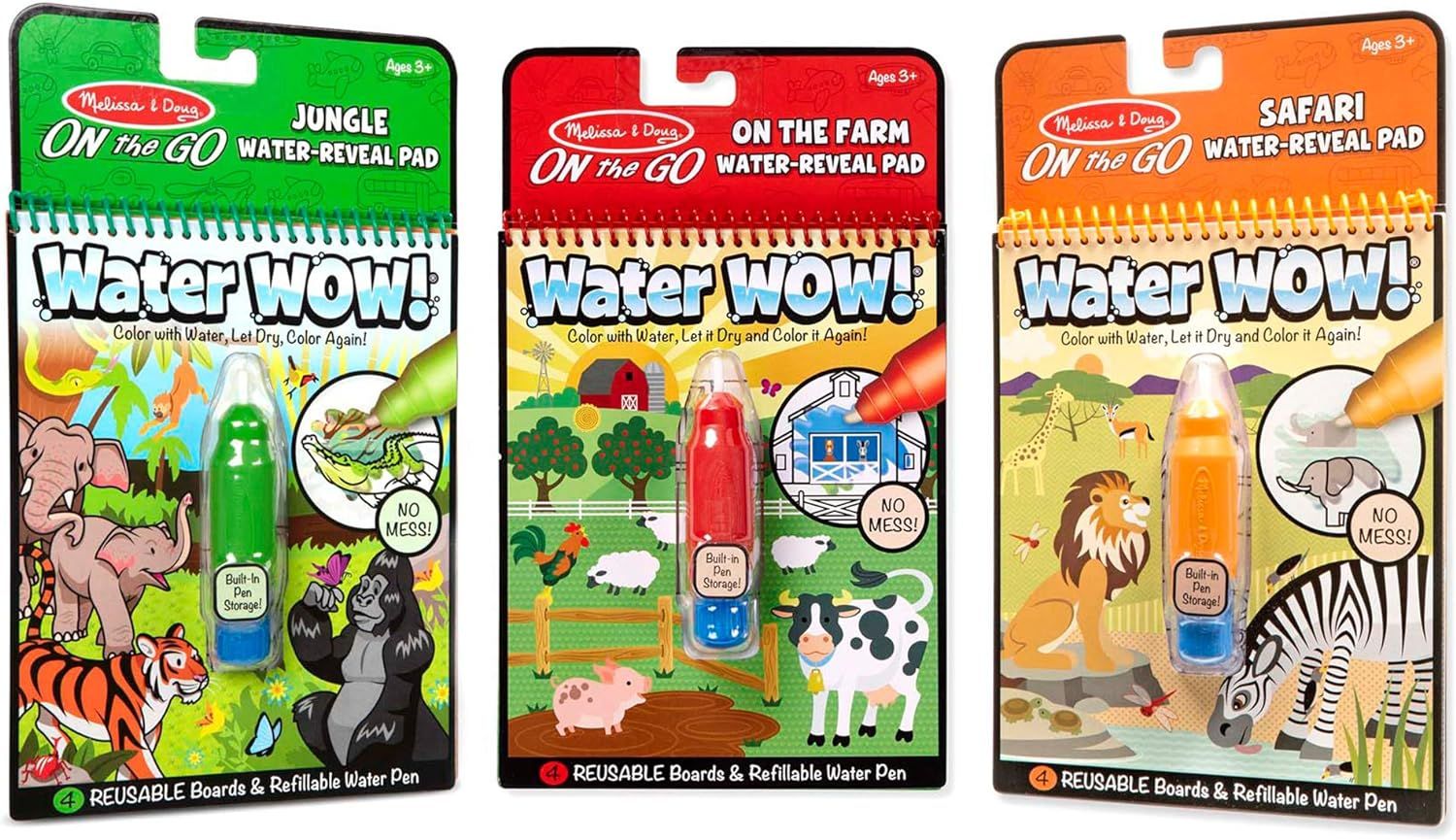 Melissa & Doug On the Go Water Wow! Reusable Color with Water Activity Pad 3-Pack, Jungle, Safari... | Amazon (US)