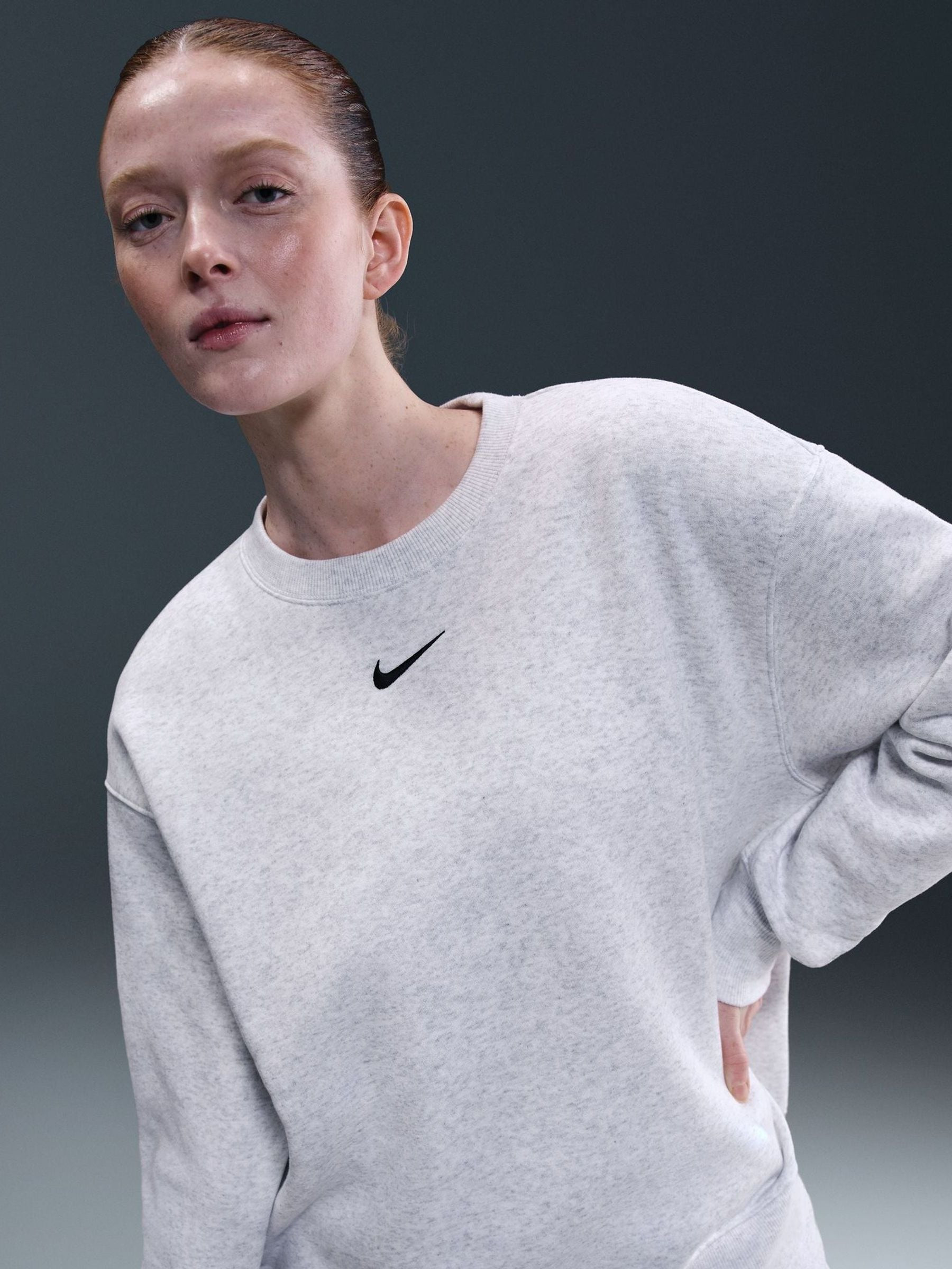 Nike Nike Birch Grey Oversized Phoenix Fleece Crew Neck Sweatshirt | Next EU