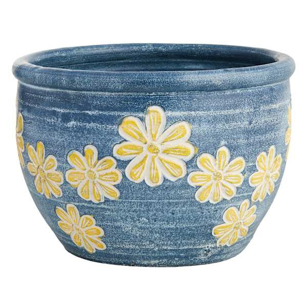 Blue & Yellow Pansies Clay Outdoor Planter, Large | At Home
