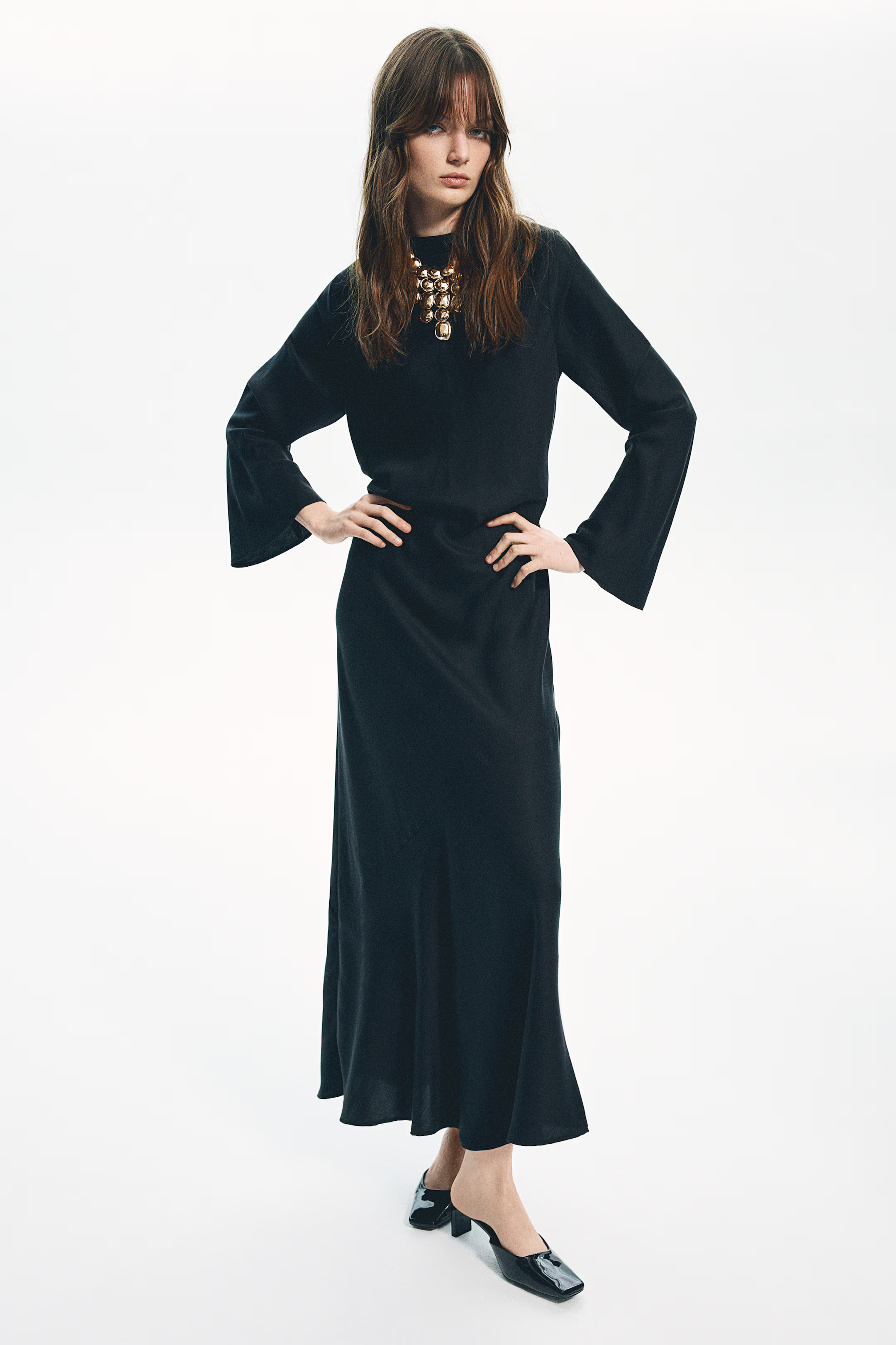 Open-Back Satin Dress - Black - Ladies | H&M US | H&M (US + CA)