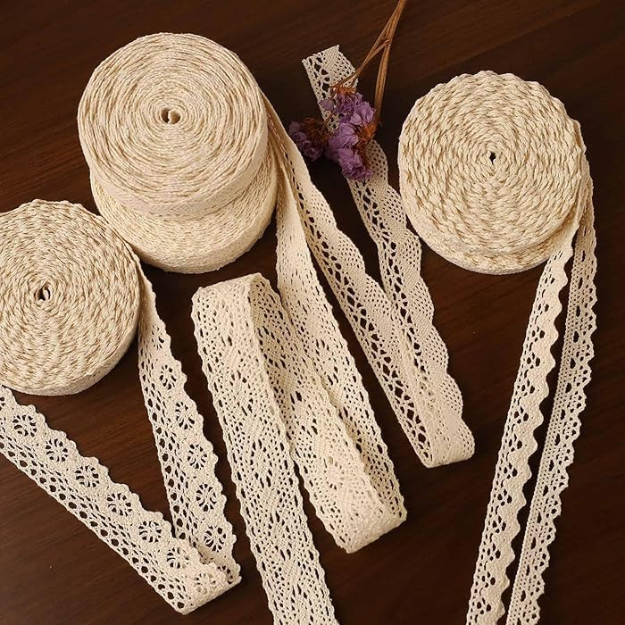 ToBeIT Cotton Lace Trim Approx 32.8 Yard DIY Vintage Ribbon Scallop Edge Crocheted Lace Trim Fabr... | Amazon (US)
