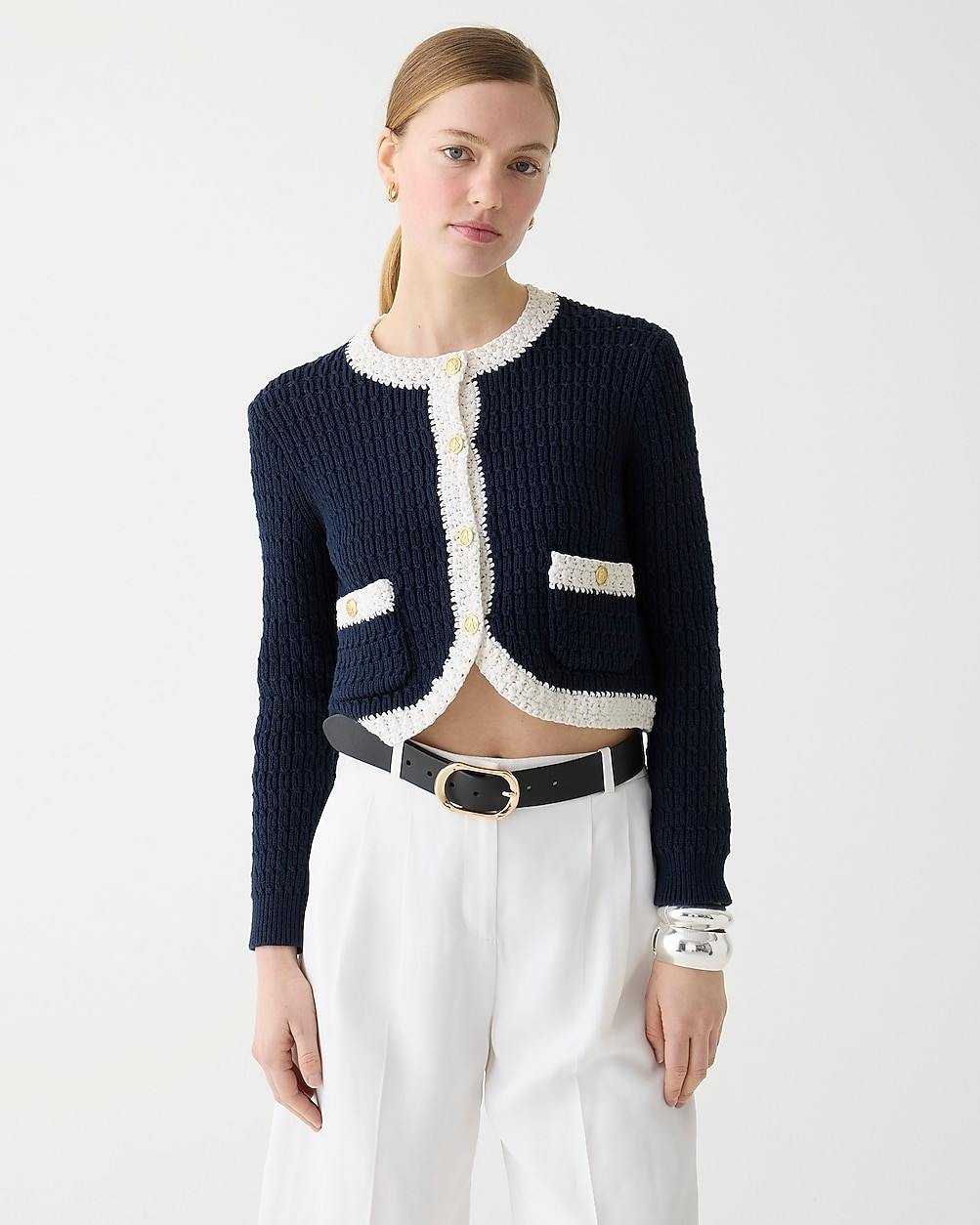 Cropped sweater lady jacket with contrast trim | J. Crew US