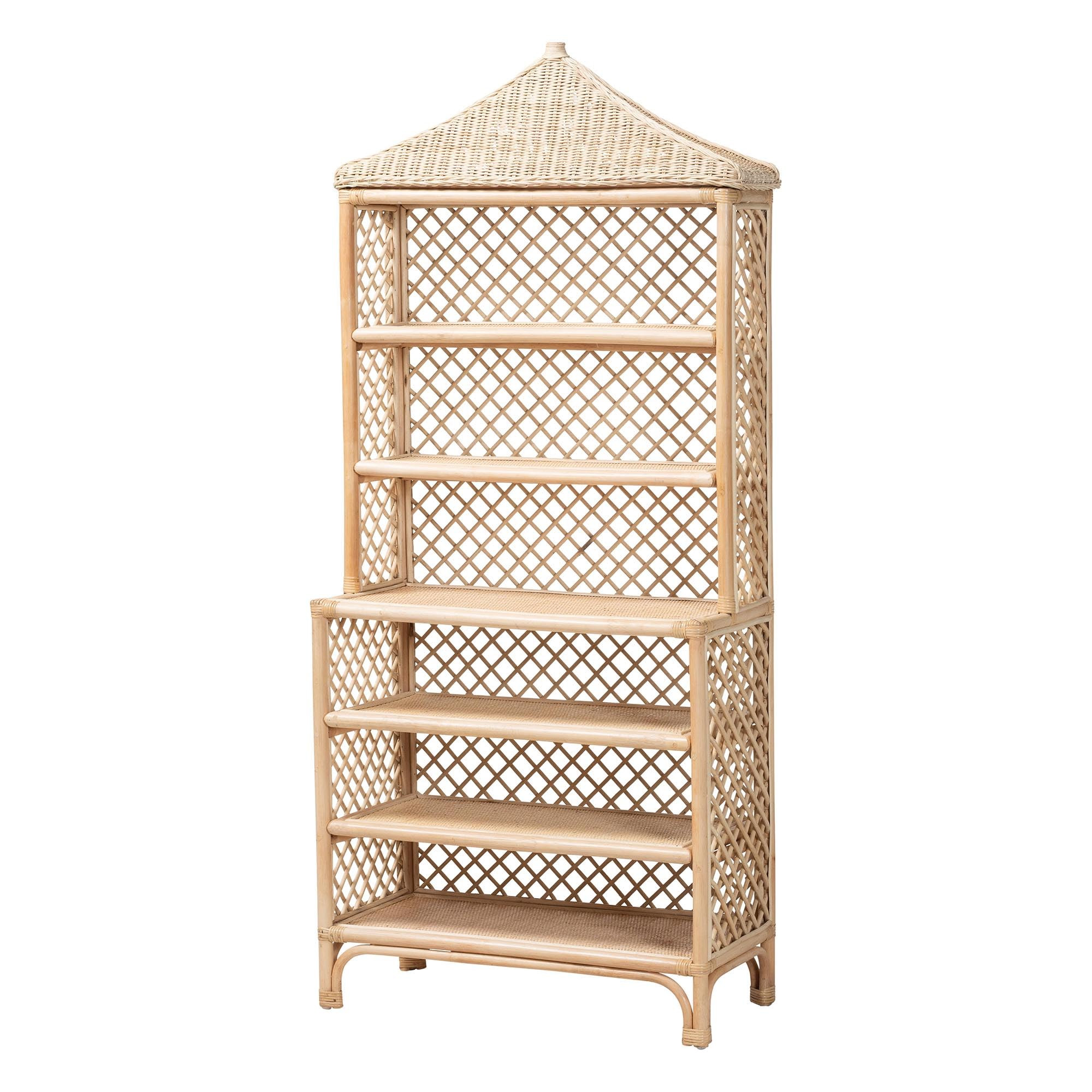 Bali & pari Adonis Natural Rattan Display Shelf - Freestanding 6-Tier Bookcase with Pagoda Top, C... | Amazon (US)