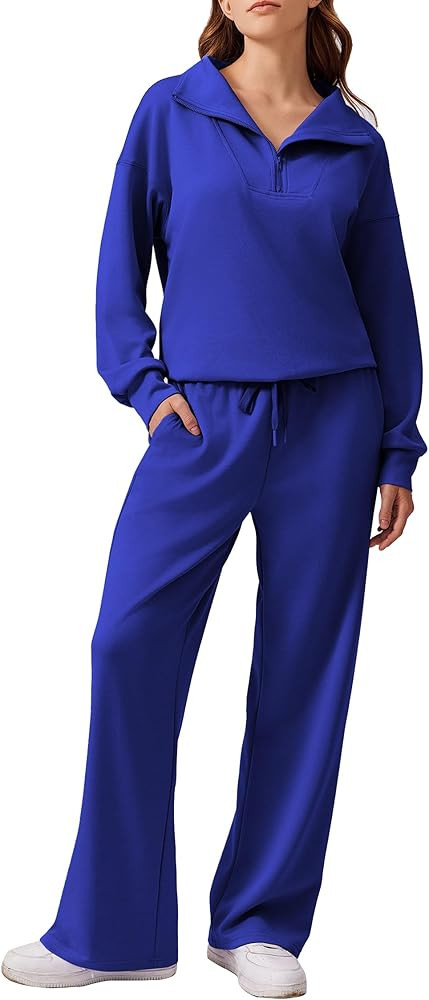 PINSPARK 2 Piece Sets for Women 2025 Fall Outfits Sweatsuit Oversized Sweatshirt Wide Leg Sweatpa... | Amazon (US)