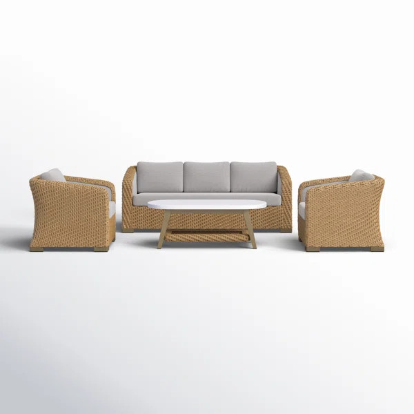 Edicott Eucalyptus Premium All-Weather Wicker 5 - Person Patio Conversation Sets with Cushions | Birch Lane