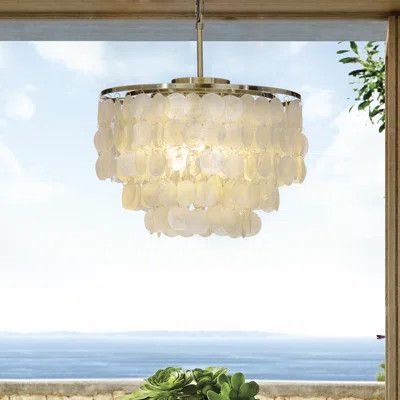 Chyrl 3 - Light Coastal Natural Capiz Shell Tiered Chandelier for Dining Table | Wayfair North America