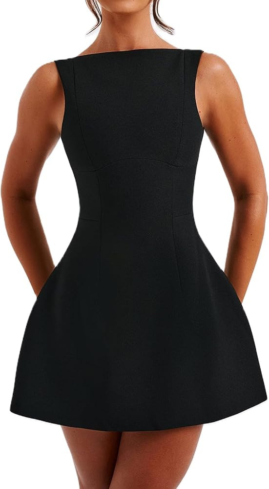 Women A Line Mini Dress Mock Neck Bodycon Summer Dresses Cap Sleeve Tank Dress Sexy Backless Dres... | Amazon (US)