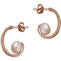 Rose Gold Stud Hoop with Freshwater Pearl Sterling Silver Earrings | Etsy (UK)