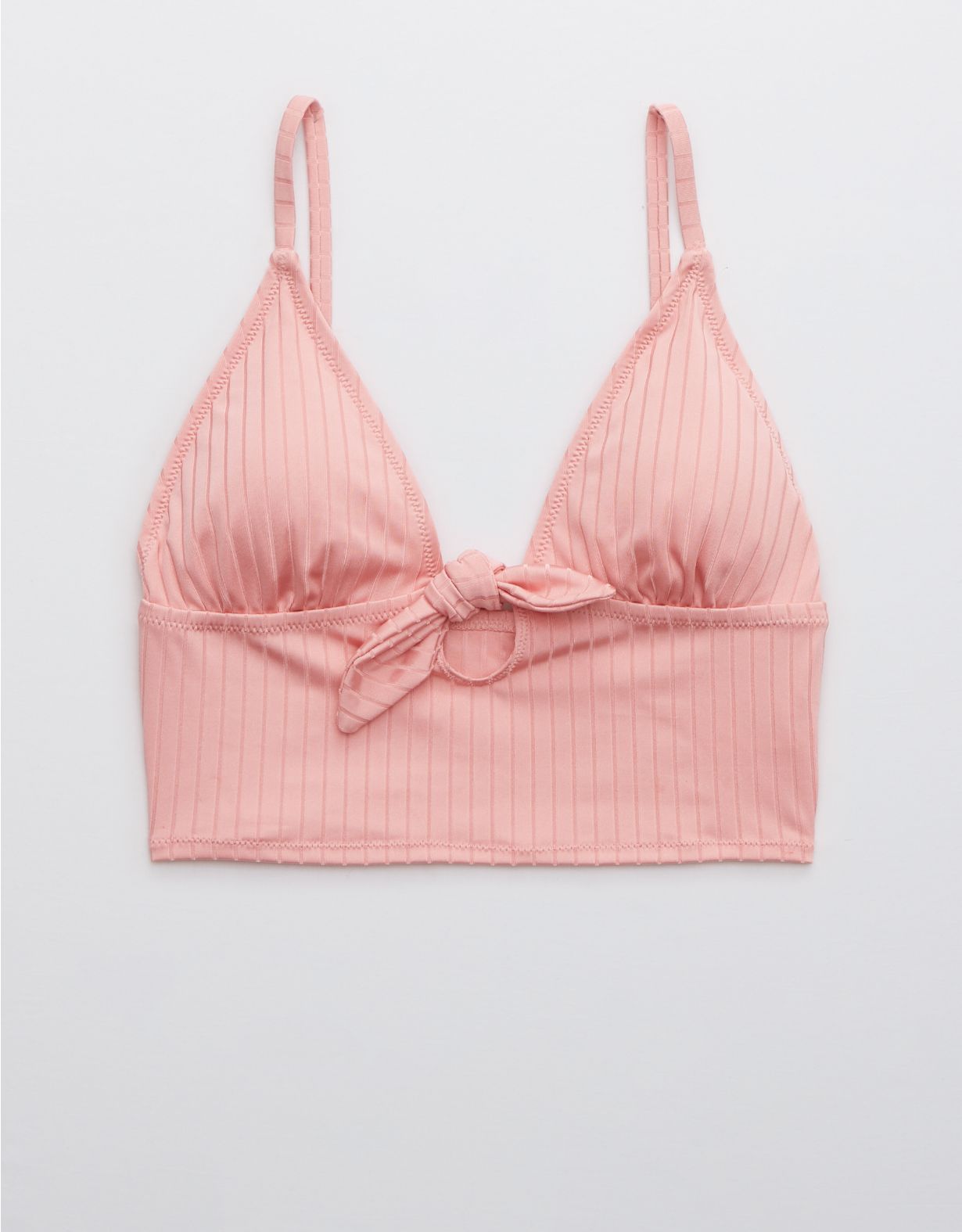 Aerie Ribbed Shine Longline Tie Front Triangle Bikini Top | American Eagle Outfitters (US & CA)