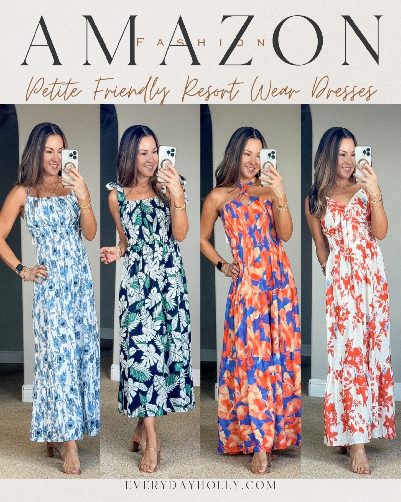 Petite Friendly Dress 

I’m wearing all size small and run TTS, all have adjustable straps and 3 of these have pockets! (blue floral, tropical, orange blue, orange floral) Heels - 3”, TTS, extremely comfortable 
Favorite Strapless bra TTS, nip covers, and favorite self tanner linked

Fashion Inspo  Spring  Seasonal  Resort wear  Spring break  Trendy dress  Petite friendly dresses  Vacation dress  Vacation outfit  Maxi dress  Spring dress  Floral dress

#LTKover40 #LTKstyletip #LTKfindsunder50