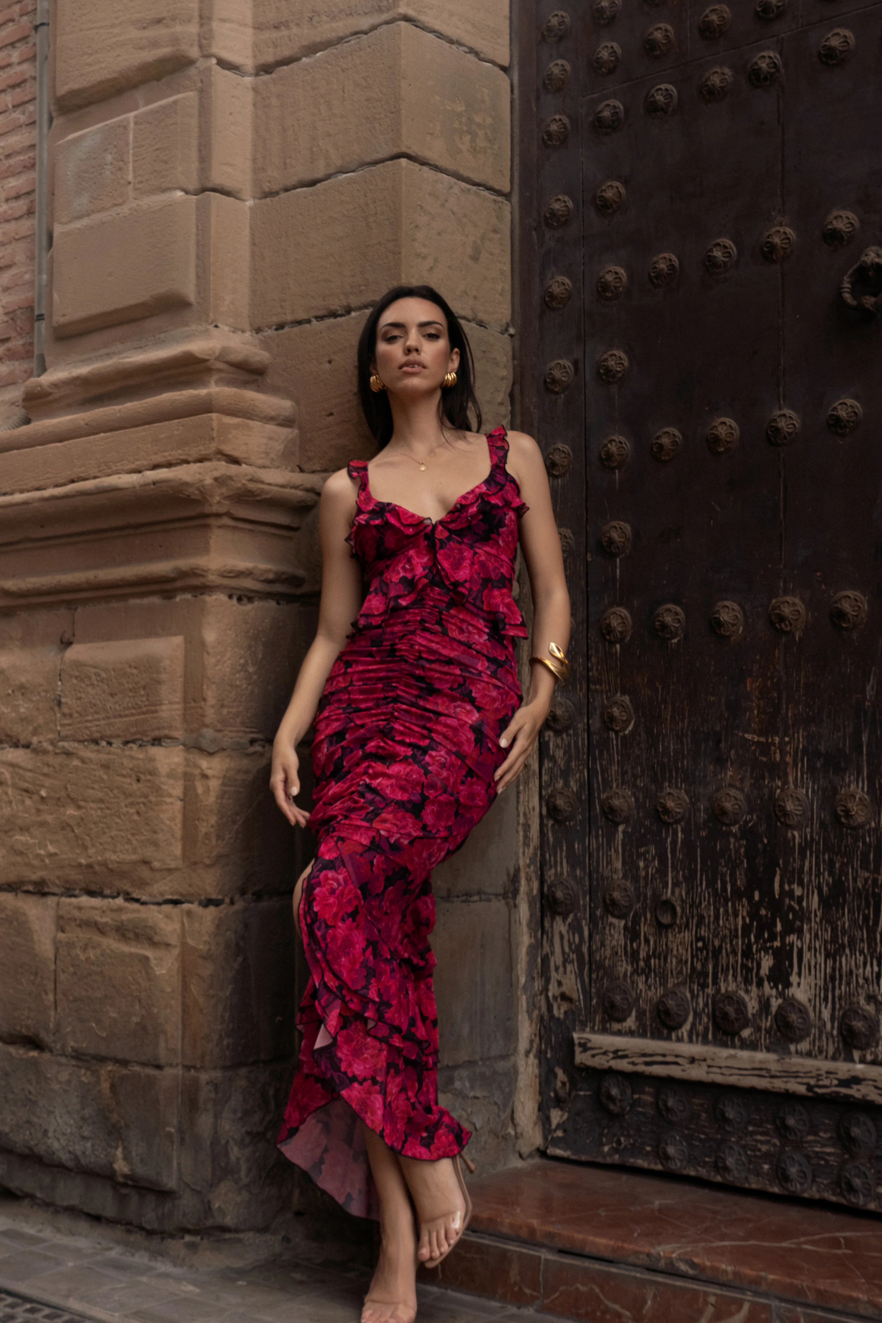 Pink  La Costa Ruffle Maxi Dress | JLUXLABEL