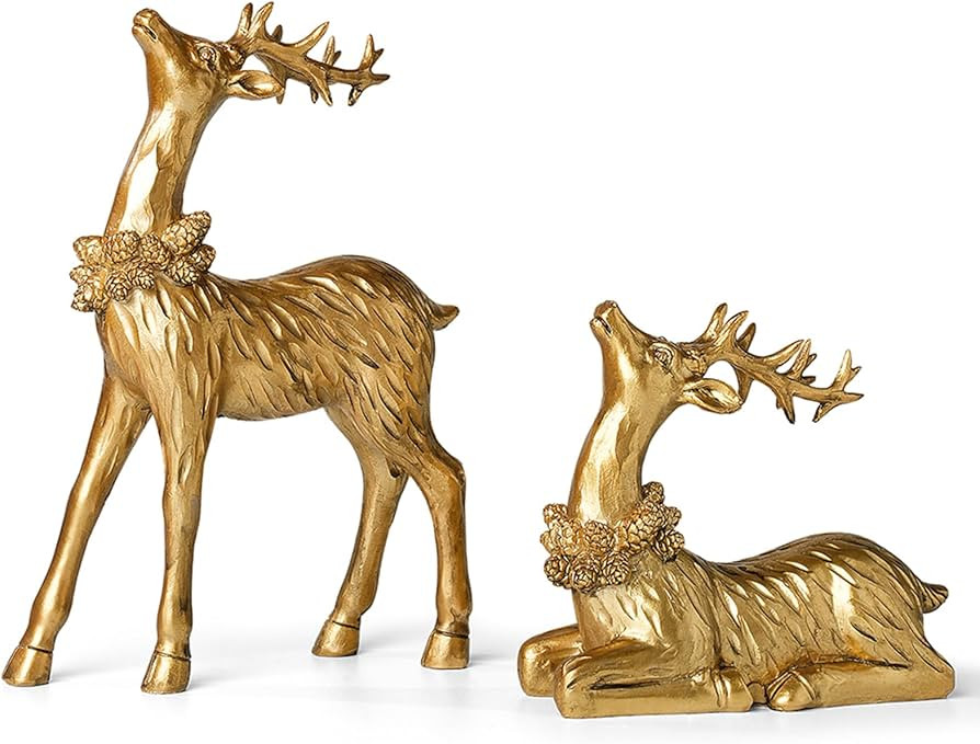 2PCS Christmas Deer Pendant Bedding and Standing Gold Deer Resin Home Decoration Suitable for Fir... | Amazon (US)