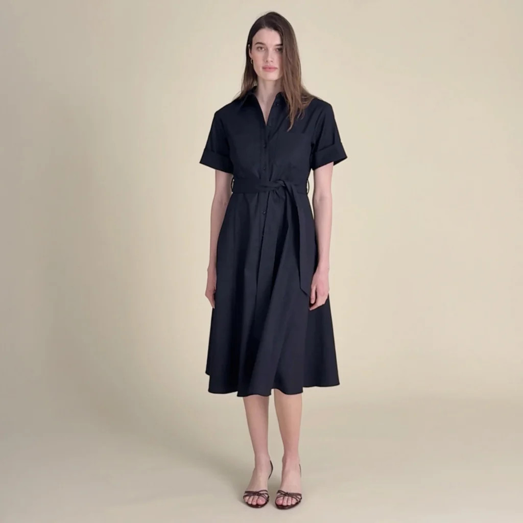 Junia Parisian Dress - Linen :: Black | MM LaFleur