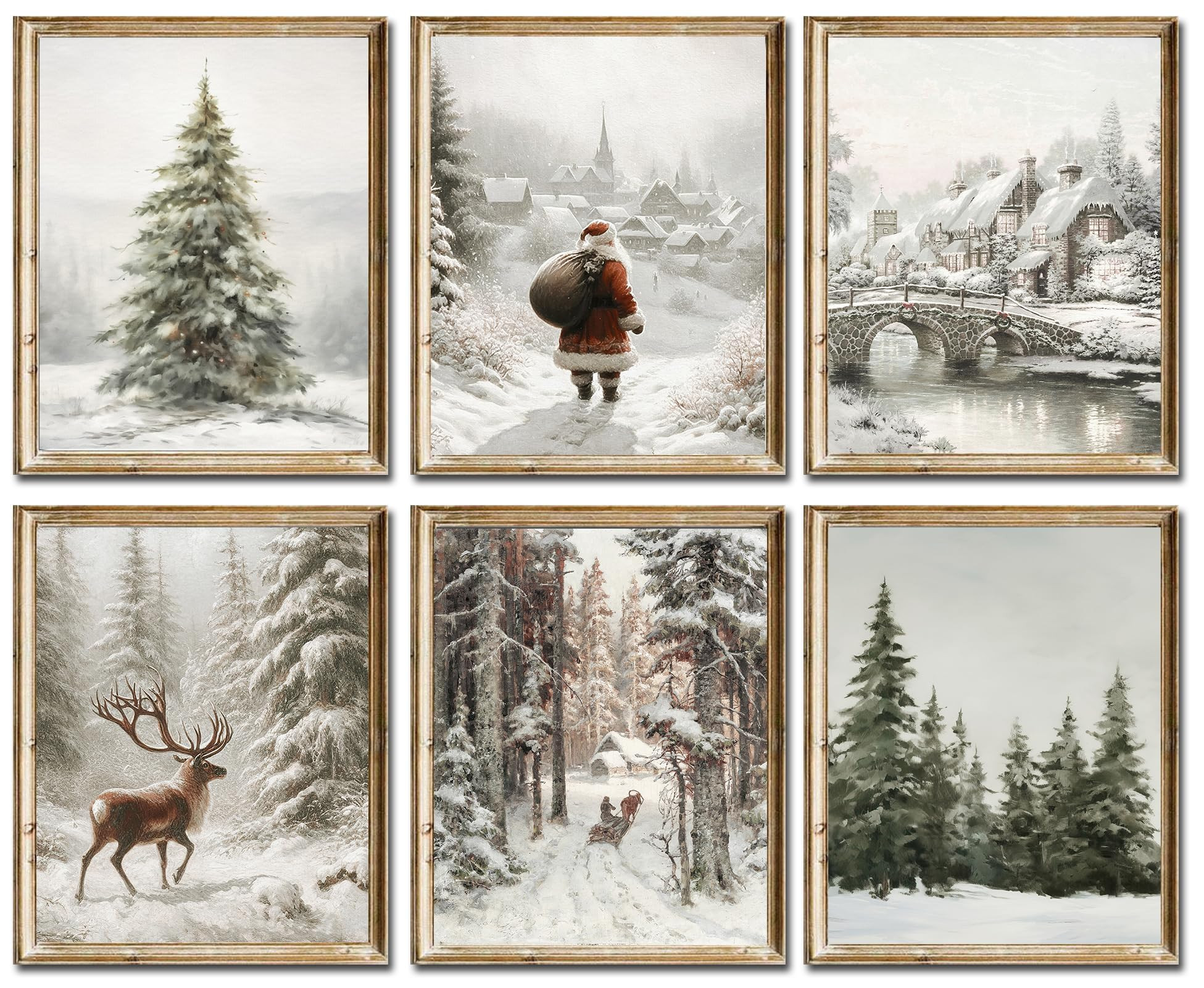 Vintage Christmas Wall Art Prints – Rustic Winter Holiday Posters, Santa Claus, Reindeer & Snow... | Amazon (CA)