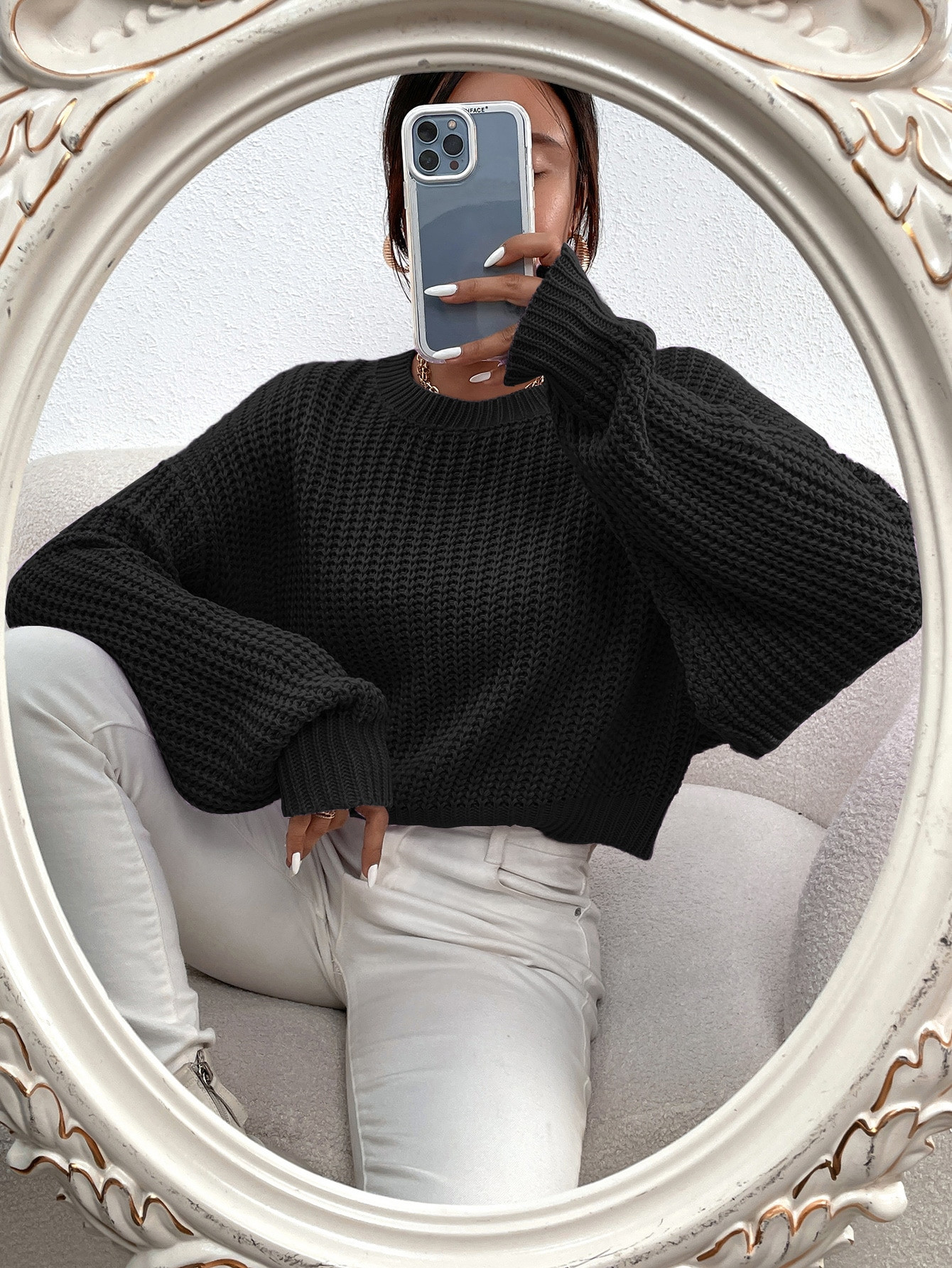 SHEIN Frenchy Solid Ribbed Knit Drop Shoulder Sweater | SHEIN