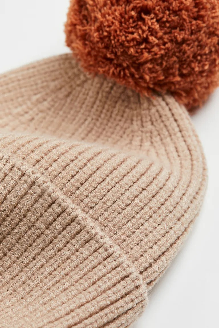 Rib-knit pompom hat - Beige - Kids | H&M GB | H&M (UK, MY, IN, SG, PH, TW, HK)