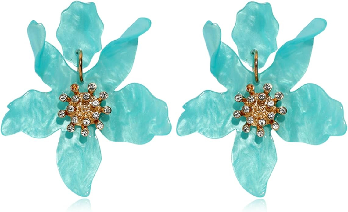 Unique Bohemian Oversized Acrylic Resin Flower Dangle Drop Earrings Summer Retro Large Sparkly Ha... | Amazon (US)