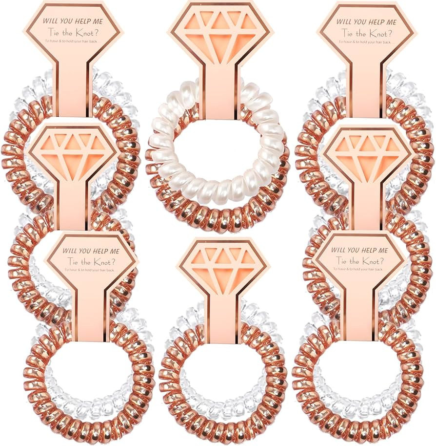 CUTERUI GIFTED Bridesmaid Gifts-8 pack Rose Gold and White Coil Hair Ties for Bachelorette Party ... | Amazon (US)