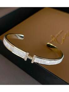 1pc Stainless Steel Fashionable & Elegant Letter Shell Cuff Bracelet, Luxury Commuter Bangle, Sty... | SHEIN