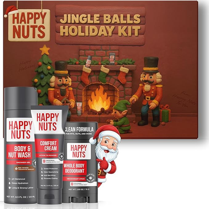 HAPPY NUTS Personal Care Holiday Kit- Gift Box for Men with Comfort Cream, Hydrating Body Wash & ... | Amazon (US)