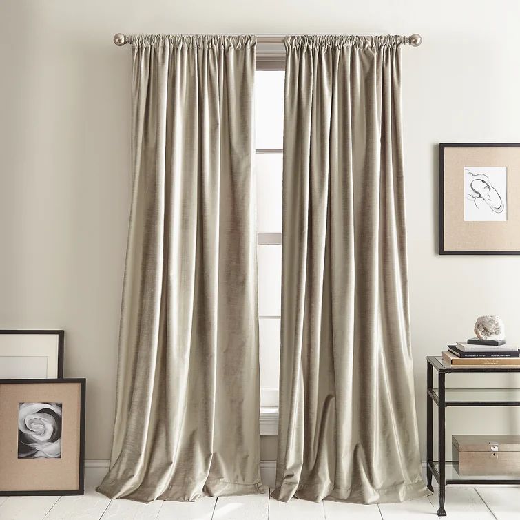 Modern Knotted Velvet Solid Room Darkening Rod Pocket Curtain Panels (Set of 2) | Wayfair Professional