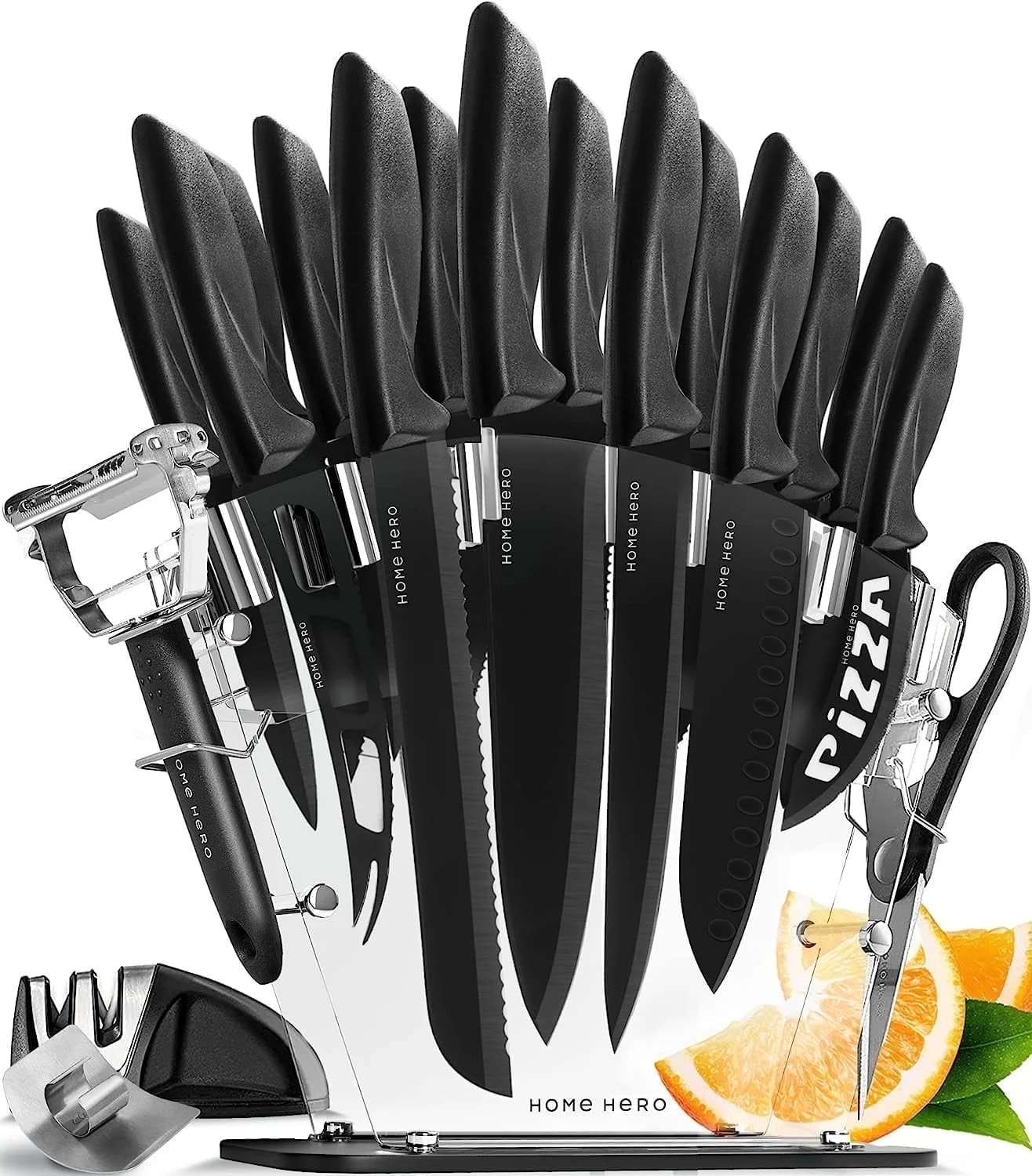 Home Hero - Kitchen Knives - Chef Knife Set with Block - Stainless Steel Kitchen Knife Set - 20 P... | Walmart (US)