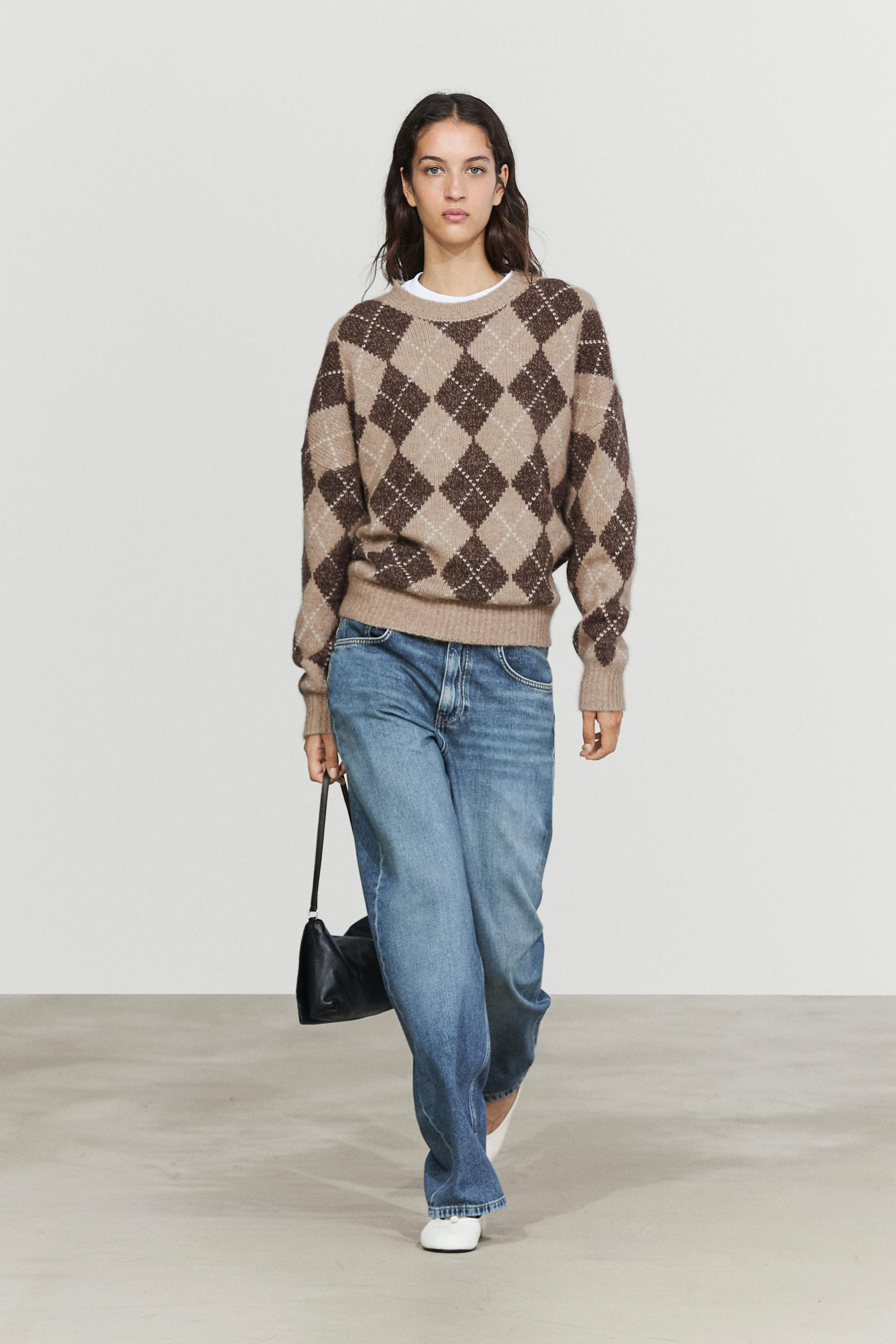 Strickpullover mit Rautenmuster und Kaschmir | Massimo Dutti DE