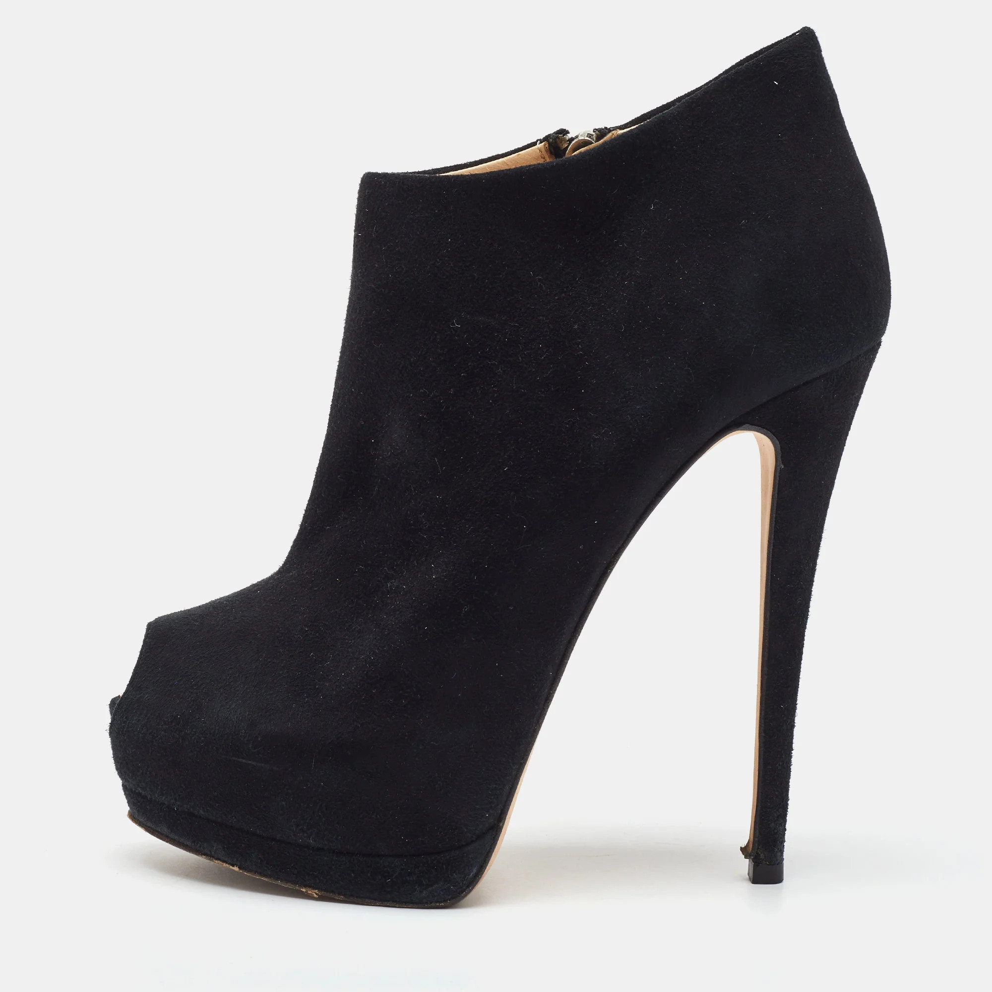 Giuseppe Zanotti Black Suede Peep Toe Platform Ankle Booties | Shop Simon