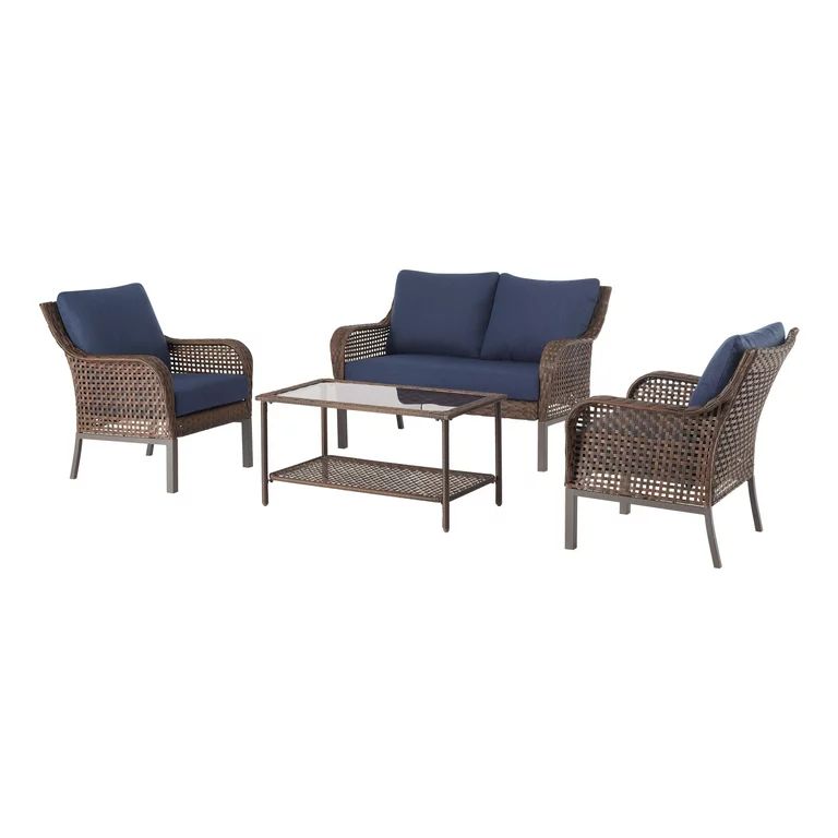 Mainstays Tuscany Ridge 4 Piece Conversation Set, Blue | Walmart (US)