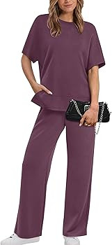 XIEERDUO Women's Side Slit Lounge Sets 2 Piece Travel Outfits Airport Tracksuit Oversized Wide Le... | Amazon (US)