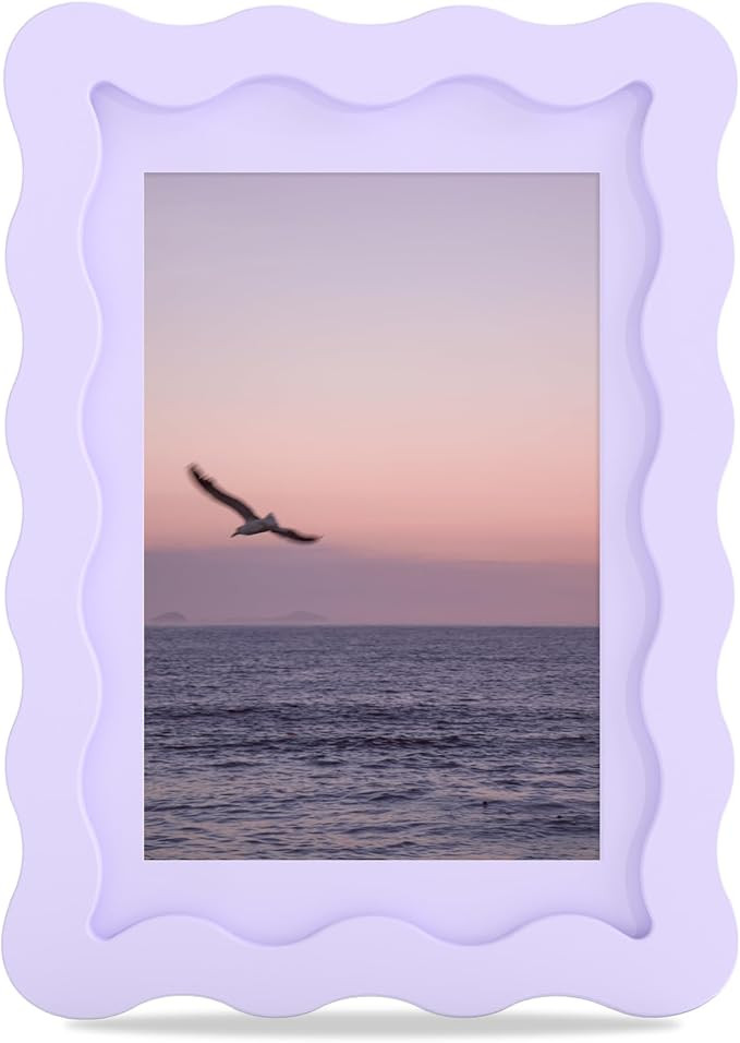 4x6 Picture Frame with Mat for 3.5x5, Wavy Edge Wooden Real Glass Photo Frame for Tabletop and Wa... | Amazon (US)