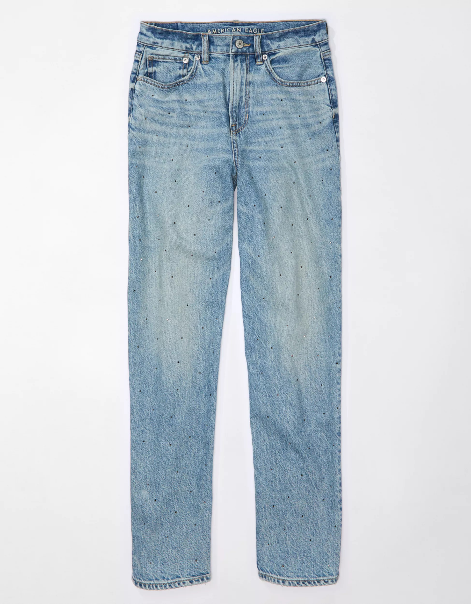 AE Strigid Super High-Waisted Baggy Straight Embellished Jean | American Eagle Outfitters (US & CA)