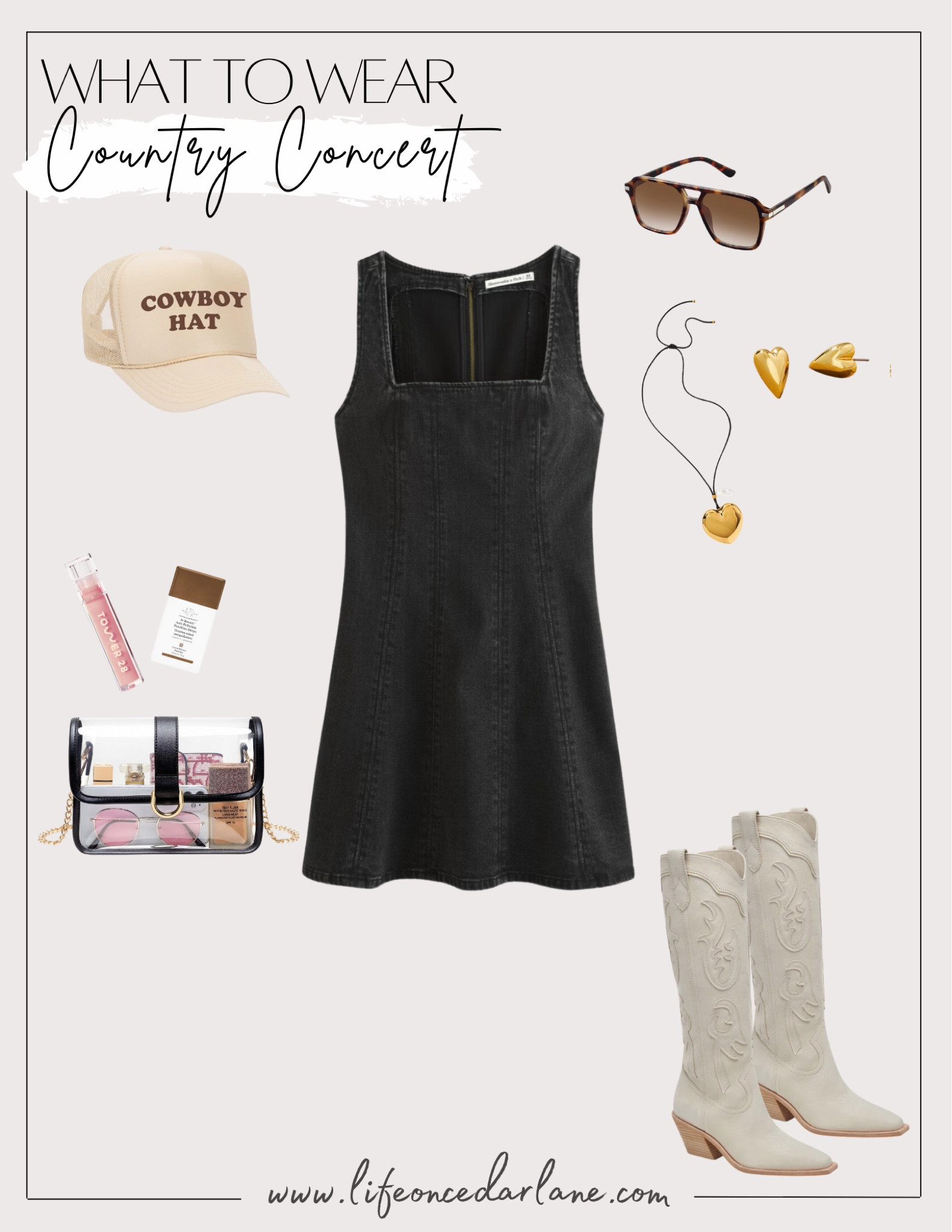 Country Concert Look- snag this black denim dress from Abercrombie! Perfect for an upcoming concert or Nashville trip! Love this cute trucker hat from Amazon too!

#countryconcert #cowboyboots

#LTKShoeCrush #LTKSaleAlert #LTKFindsUnder100